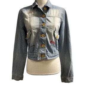 Marithe Francois Girbaud Y2K T Jacket Denim Cropped Embroidered Spell Out Size S
